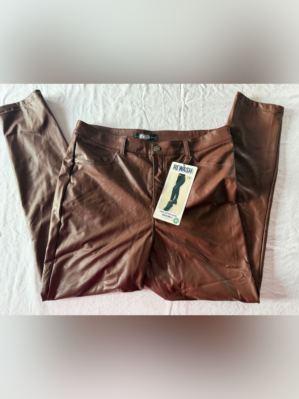 Rewash Chocolate Brown Faux Leather Skinny Pants